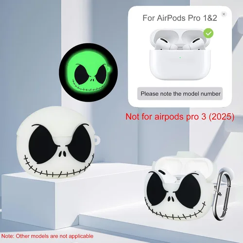 Miniatura 2 de Bonita funda de calavera para AirPods Pro de 2ª/1ª generación con correa magnética, kit de bolígrafo limpiador, diseño de animales divertidos