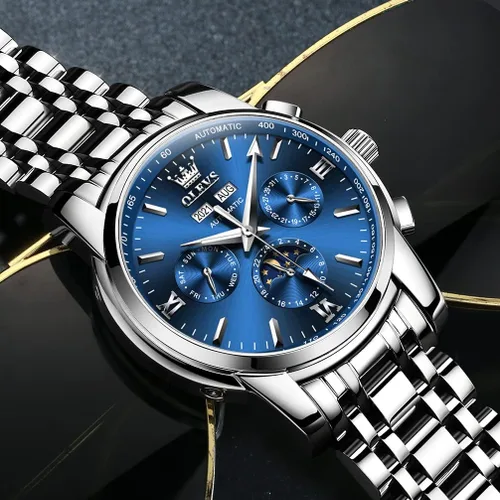 Miniatura 2 de OLEVS Relojes automáticos para hombre, esqueleto Tourbillon, mecánico, cuerda automática, de lujo, moda, reloj, fase lunar, fecha, luminoso