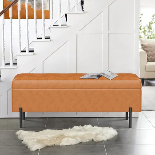 Miniatura 7 de Banco otomano con almacenamiento, banco de almacenamiento tapizado copetudo para dormitorio, sala de estar, piel sintética, largo, otomano, marrón