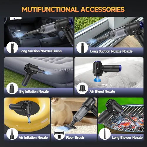 Miniatura 4 de Aspiradora de Coche Portátil Inalámbrica de Alta Potencia Pequeña Aspiradora de Mano 4-en-1 Soplador de Aire Comprimido y Soplador de Aire y Bomba