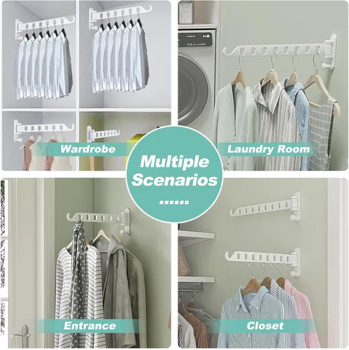 Miniatura 5 de Perchero de Ropa Montado en la Pared con Brazo Oscilante - Estante de Secado para la Lavandería de 8 Agujeros Rotación de 180° y Ahorro de Espacio