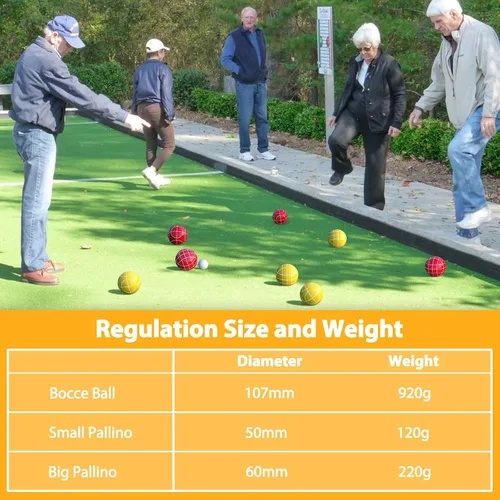 Miniatura 2 de Juego de pelotas de bocce de grado profesional de 107 mm de tamaño y peso de regulación 920 g para torneos oficiales (Rojo y Amarillo)