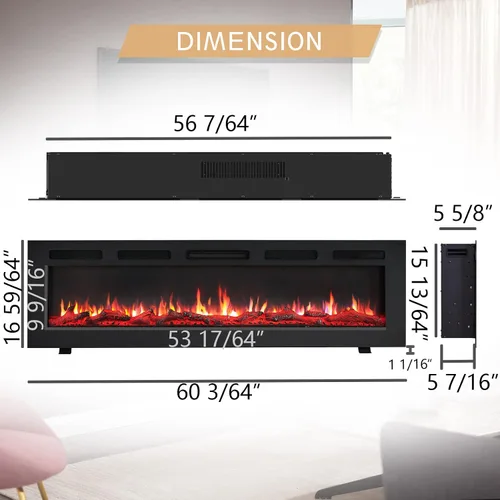Miniatura 4 de Grace - Chimenea eléctrica 3 en 1 de 60 pulgadas de ancho (EF452), independiente, montado en la pared, empotrada, efecto de llama de 9