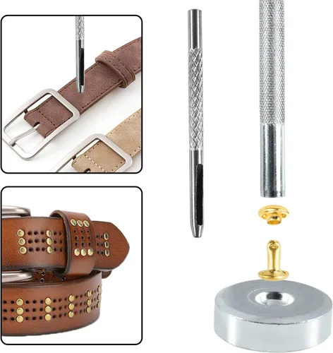 Miniatura 4 de 200 juegos de remaches de cuero con tapa redonda de 6 mm, remaches de doble tapa, pernos metálicos tubulares para reparación de llaveros de bolso