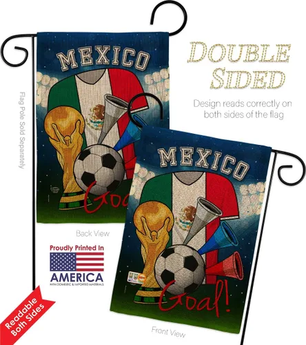 Miniatura 3 de G192101-DB World Cup México Fútbol Arpillera Intereses Deportes Impresiones Decorativas Vertical 13" x 18.5" Bandera de jardín de doble cara