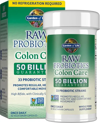 Garden of Life Probióticos para mujeres y hombres - Cuidado del colon con probióticos crudos 50 mil millones de CFU y enzimas, probiótico acidófilo