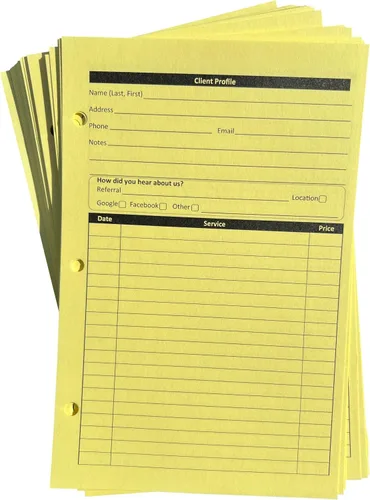 Tarjetas amarillas para estilista, libro de registro de clientes (100 por paquete, 5.5 x 8.5 pulgadas), libro de registro para tarjetas de perfil de