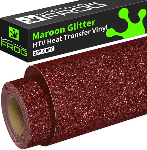 VINYL FROG Rollo de vinilo HTV con purpurina granate, vinilo para planchar con purpurina de 12 x 8 pies para todas las máquinas de corte, vinilo de