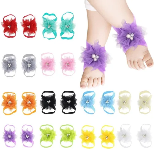 Eforcase 12 pares de sandalias descalzas para bebé y niña, sandalias descalzas de flores para bebés recién nacidos, niñas pequeñas