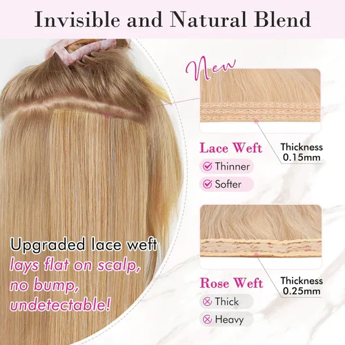 Miniatura 3 de REECHO Extensiones de cabello con pinza, 4 piezas de extensiones de cabello rubio de 24" de largo, ondas de playa gruesas, HE003, trama de encaje