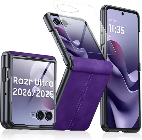 Miniatura 61 de para Samsung Galaxy Z Flip 7 Funda con protección de bisagras y protector de pantalla incorporado, funda de cuero mate de policarbonato ultradelgada