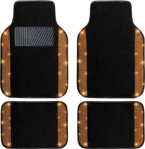 Miniatura 12 de NBTEPEM Juego completo de alfombrillas brillantes para piso de automóvil y funda para volante, ajuste universal para la mayoría de los automóviles