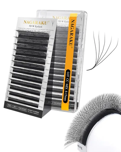Miniatura 69 de NAGARAKU Extensiones de pestañas Double Tips 4D W, suministros con puntas dobles, gruesas con rizado D de 0.07 mm, bandeja mixta 8-15 mm, 0.07-D