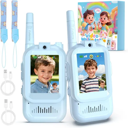 Walkie Talkies de Video para Niños, Paquete de 2 Walkie Talkies FaceTime con Cámara HD y Cambiador de Voz para Niños y Niñas para Juegos Familiares,