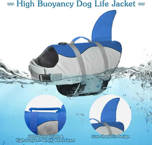 Miniatura 3 de Dogcheer Chaleco salvavidas para perros Tiburón, Chaleco salvavidas ajustable para perros para natación y navegación con flotabilidad superior y asa