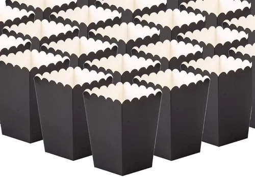 GAKA Cajas de palomitas de maíz, 36 unidades, color negro, caja de palomitas de maíz, contenedor de cartón para suministros de fiesta