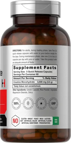 Miniatura 2 de Horbäach Cápsulas de monohidrato de creatina 3500 mg 300 unidades Suplemento sin OMG y sin gluten