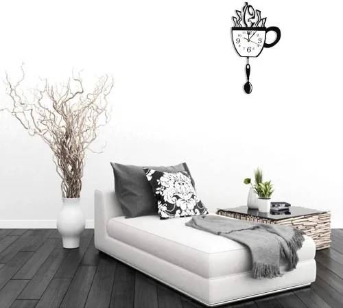 Miniatura 5 de Reloj de pared moderno de cocina con cuchara oscilante y péndulo de taza de café, regalo para bebedor de café