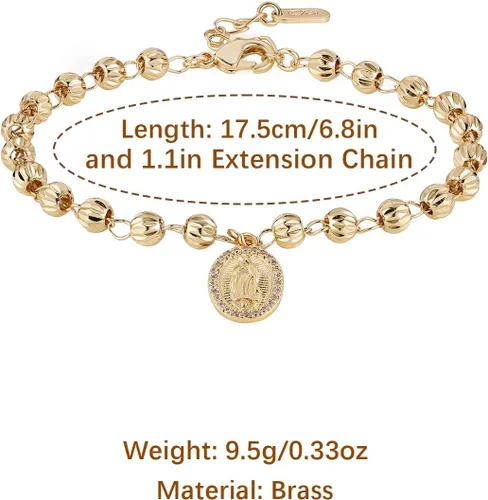 Miniatura 70 de HZMAN Pulsera de cruz con cuentas de rosario virgen de Guadalupe ajustable para mujer, regalo de joyería