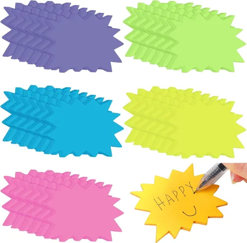 Miniatura 8 de Crtiin 1200 hojas de notas adhesivas Starburst de colores neón brillantes con forma de explosión de estrellas, publicación de regalo a granel