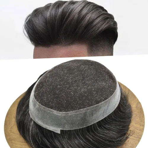 Miniatura 28 de Sistema de reemplazo de cabello de encaje francés para hombre, piezas de cabello de aspecto natural, color negro, marrón, rubio, gris, protesis