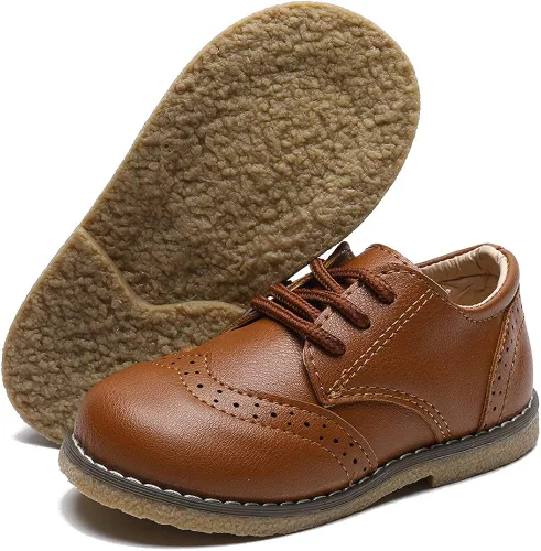 Miniatura 3 de COSANKIM Zapatos de vestir para niños y niñas, de piel sintética, con cordones, para boda, escuela, uniforme, zapatos de vestir para niños