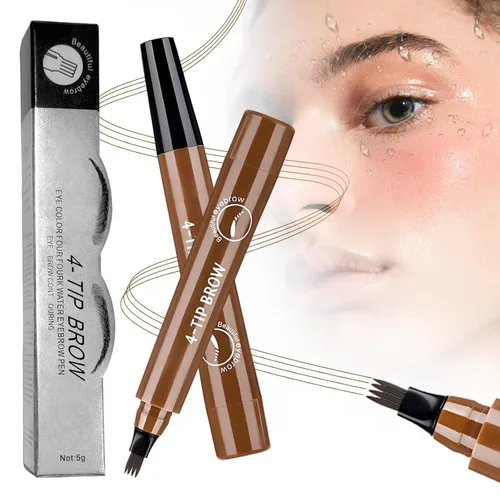 Microblading Lápiz de cejas, lápiz mágico de contorno de cejas 2026 con punta de micro-tenedor, 3D resistente al agua con 4 puntas brocha de carrete