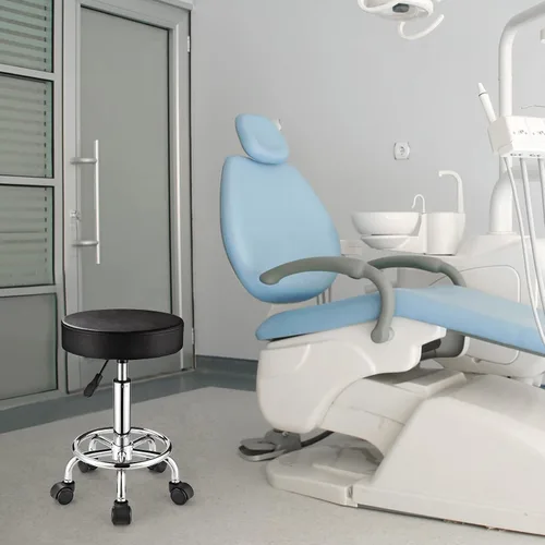 Miniatura 2 de Taburete ajustable con ruedas Taburete redondo con ruedas para silla de oficina de masaje de spa (negro)