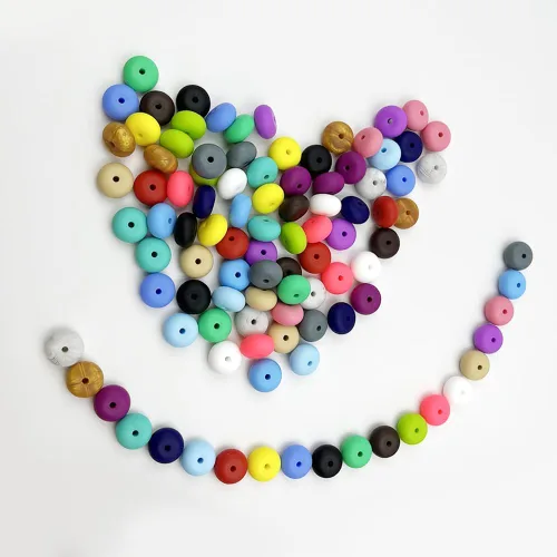 Miniatura 3 de 100 cuentas de silicona de ábaco de 0.555 pulgadas (0.551 in), cuentas planas y redondas, cuentas gruesas, mezcla de colores, cuentas de platillo