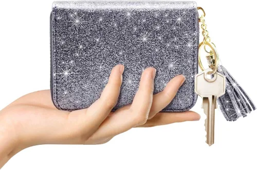 Miniatura 4 de Coco Rossi Billetera pequeña para tarjetas de crédito RFID con purpurina linda para mujer