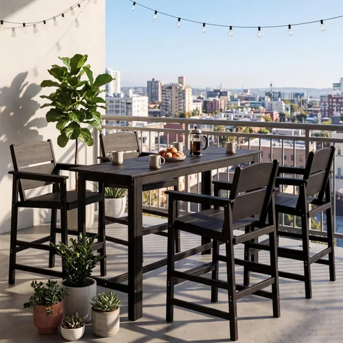 Miniatura 15 de Paquete de 2 taburetes de bar para exteriores, sillas de bar de patio de polietileno de alta densidad con reposabrazos y reposapiés, resistentes a
