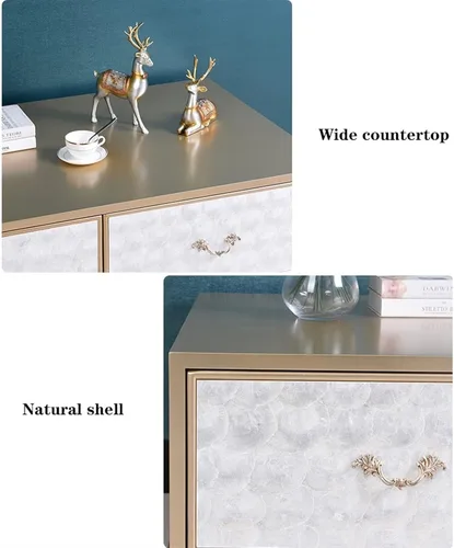 Miniatura 4 de Mesa de té para sala de estar, moderna mesa de café, decoración de conchas, asas delicadas, elegante mesa de café rectangular con mesa de café