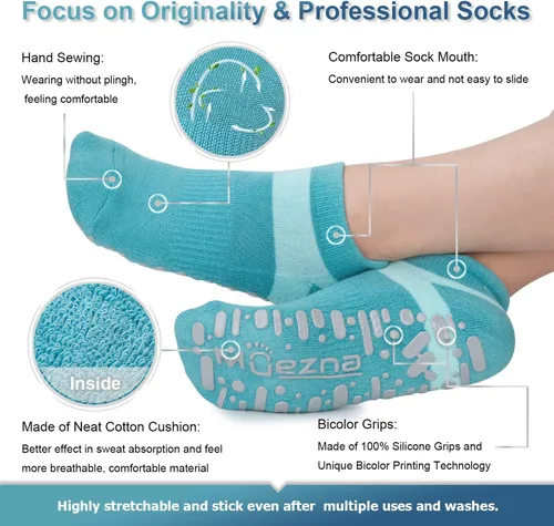 Miniatura 33 de Muezna Calcetines de yoga antideslizantes para mujer, antideslizantes, para pilates, barras, calcetines de hospital con agarres, talla 5-10