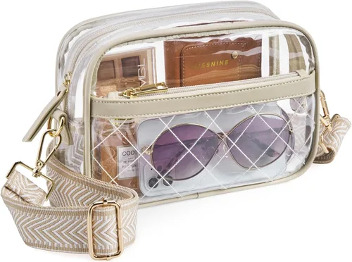 Miniatura 15 de Missnine Bolsa transparente para eventos de estadio, bolsa transparente acolchada para mujeres aprobada para estadio, bolsa cruzada de PVC
