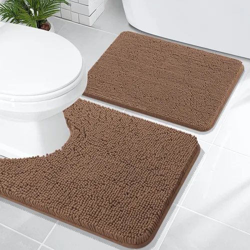 Miniatura 218 de OLANLY Juego de alfombras de baño de 2 piezas, alfombras de baño de chenilla suave y absorbente y alfombra de contorno en forma de U para inodoro