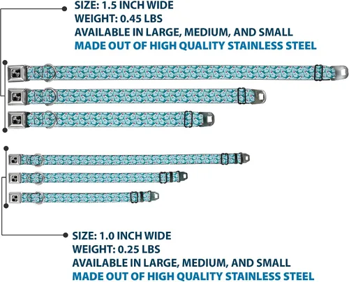Miniatura 3 de Collar de perro hebilla de cinturón de seguridad tiburón 3 filas azul claro 9 a 15 pulgadas 1.0 pulgadas de ancho, multicolor