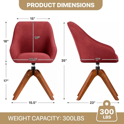 Miniatura 2 de MoNiBloom Silla giratoria decorativa, sillón moderno de mediados de siglo con patas de madera maciza, silla de escritorio de oficina en casa, sin