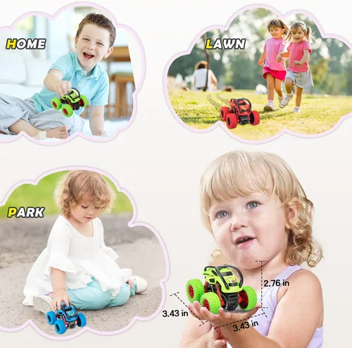 Miniatura 5 de LODBY Camiones Monstruo Juguetes para Niños - Camiones de Empujar y Avanzar para Niños Pequeños, Autos de Carrera para Fiestas Infantiles de 3-5