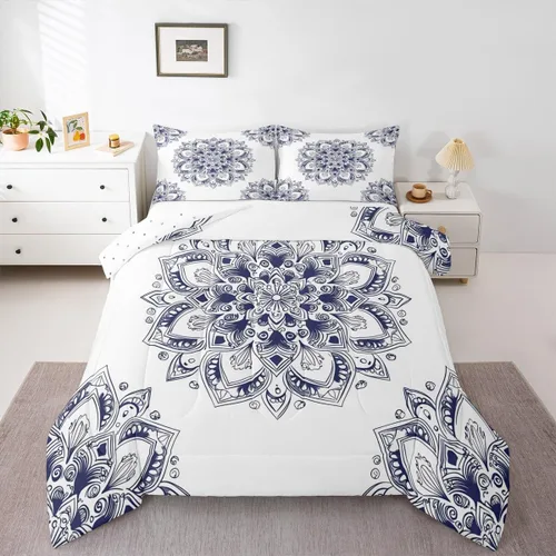 Miniatura 10 de Erosebridal Chic - Juego de edredón de flores tamaño Queen, juego de ropa de cama estética con mandala, juego de edredón gris turquesa, juego