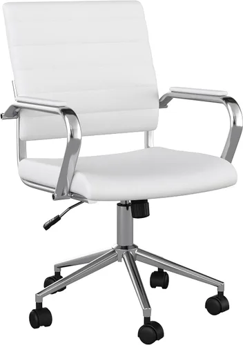 Miniatura 18 de Martha Stewart Piper - Silla giratoria con reposabrazos para oficina en casa en piel sintética marrón con marco de níquel pulido