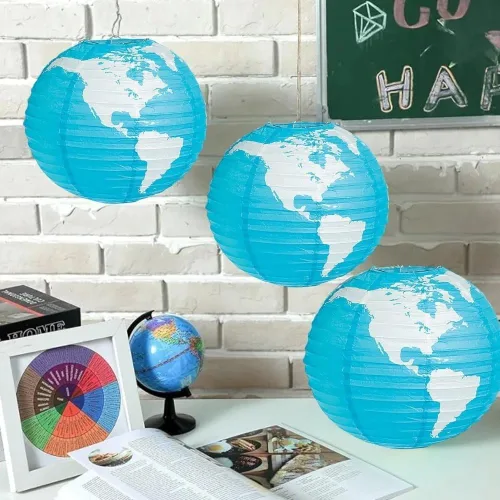 Miniatura 4 de Fun Express Juego de 3 linternas de papel colgantes de globo terráqueo de 12 pulgadas, decoraciones de fiesta, globos y decoración divertida VBS 2026