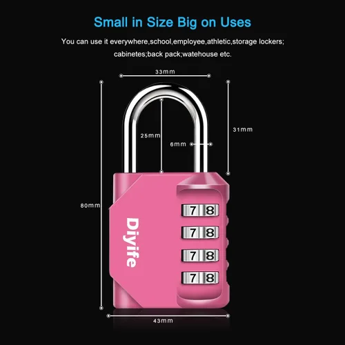 Miniatura 3 de Diyife - Paquete de 2 candados de combinación de 4 dígitos impermeables para exteriores, para casilleros de gimnasio, cajas de herramientas, Rosa