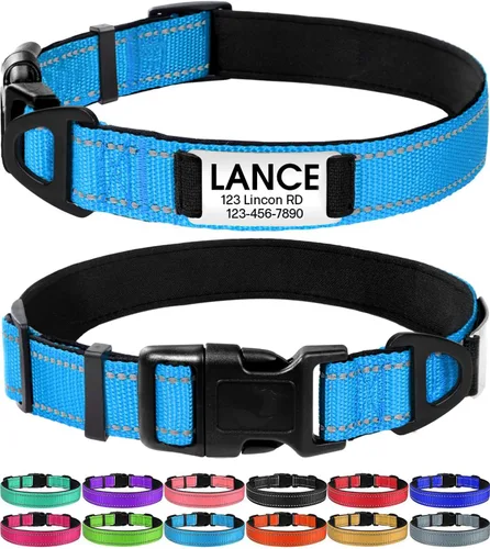 Miniatura 11 de Joytale Collares para perros personalizados, collar de nailon reflectante con placa de nombre grabada, personalizado para perros medianos, verde