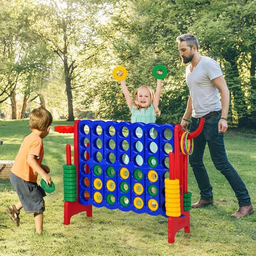 Miniatura 2 de HONEY JOY Juego gigante gigante de 4 a puntuación, 3 en 1 para interiores y exteriores, juego de patio familiar con aro de baloncesto y lanzamiento