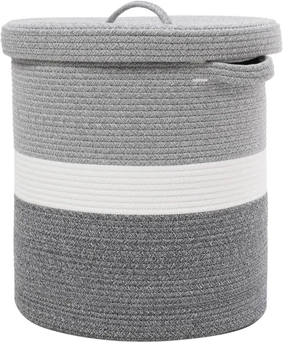Miniatura 31 de Cesta de almacenamiento extra grande de 16" x 16" x 18" con tapa, cestas de almacenamiento de cuerda de algodón, canasta de lavandería, contenedor