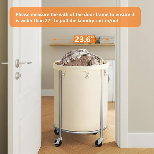 Miniatura 7 de ELYKEN Cesta de lavandería con ruedas, cesta de lavandería rodante de 170L con bolsa extraíble y marco de acero, carrito de lavandería redondo con 4