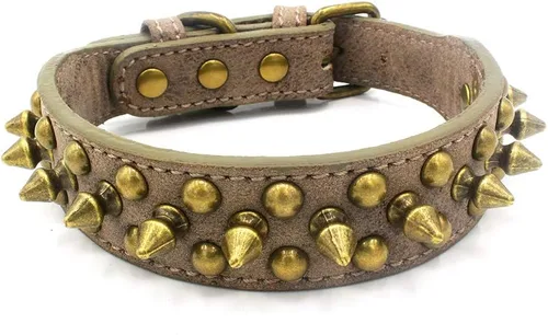 Miniatura 27 de Serijoars Collar para perro con clavos, de piel sintética suave con remaches de hongos, collar ajustable para cachorros (L, Rojo)