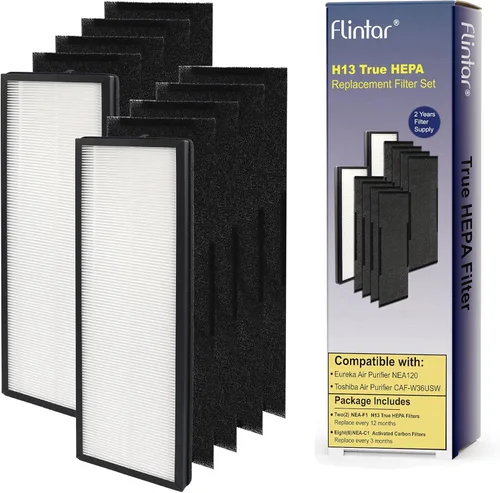 Filtro de repuesto NEA120, compatible con Eureka NEA120 y Toshiba Smart WiFi purificador de aire, (2) filtros de aire de grado H13 (NEA-F1) y (8)