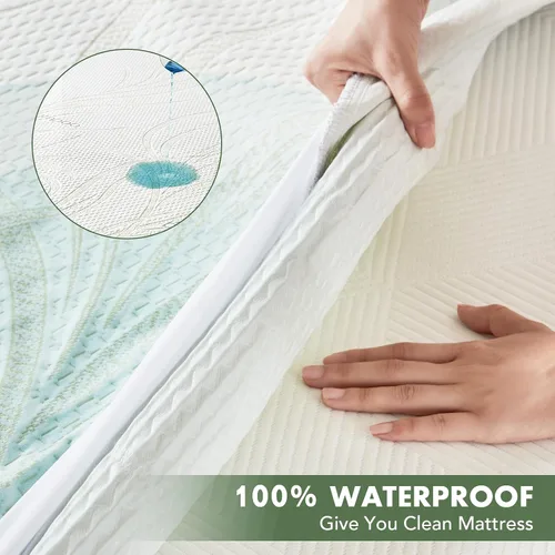 Miniatura 3 de Protector de colchón impermeable tamaño individual XL, protector de colchón transpirable de rayón de bambú con bolsillos elásticos profundos