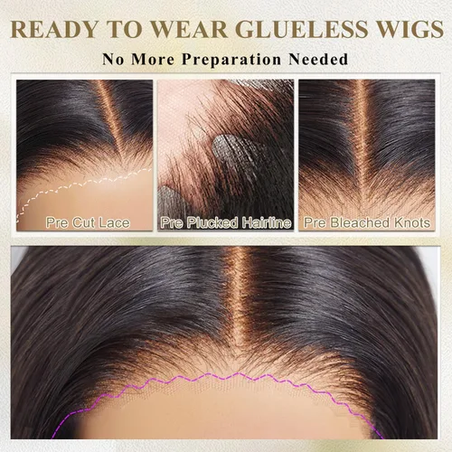 Miniatura 2 de Wear and Go - Pelucas de cabello humano sin pegamento, precortadas previamente cortadas, densidad del 220%, pelucas de cabello humano de 9 x 6